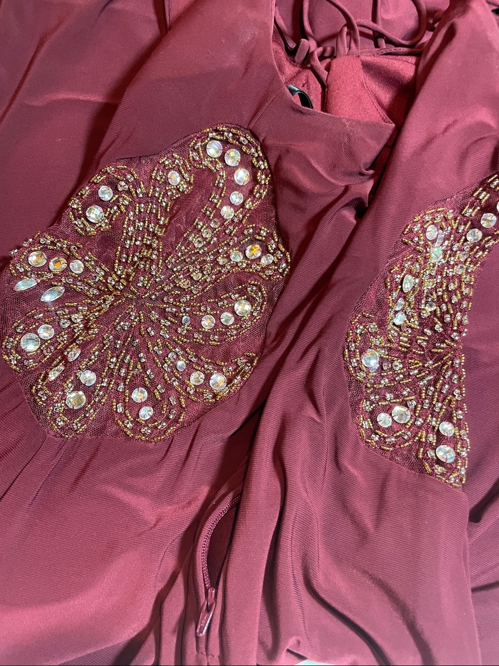 B Darlin Burgundy Maxi Dress with Side Sequin Appliqué - Picture 5 of 6